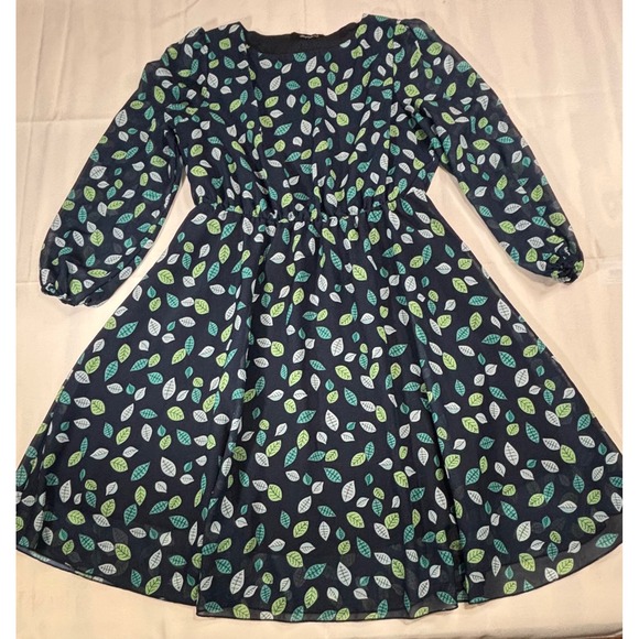 Simpleflavor Leaf Print Dress Long Sleeve A-Line Casual‎ Green XL - Picture 1 of 9